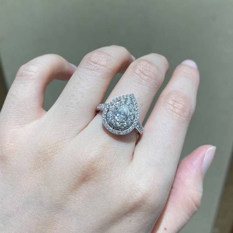 Affordable Luxury梨形Women's RingS925银镀白金定制选款主石Moissanite0.8ct/副石高碳钻